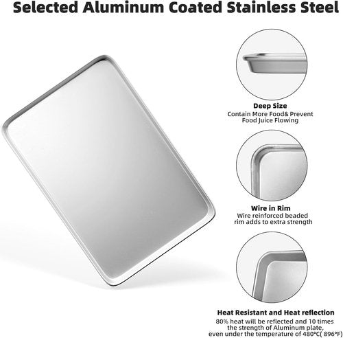 CROSSON Cookie Sheet Pans Set of 3 - Commercial Grade Aluminum Baking Trays | 16x24 Inch Jelly Roll Pan