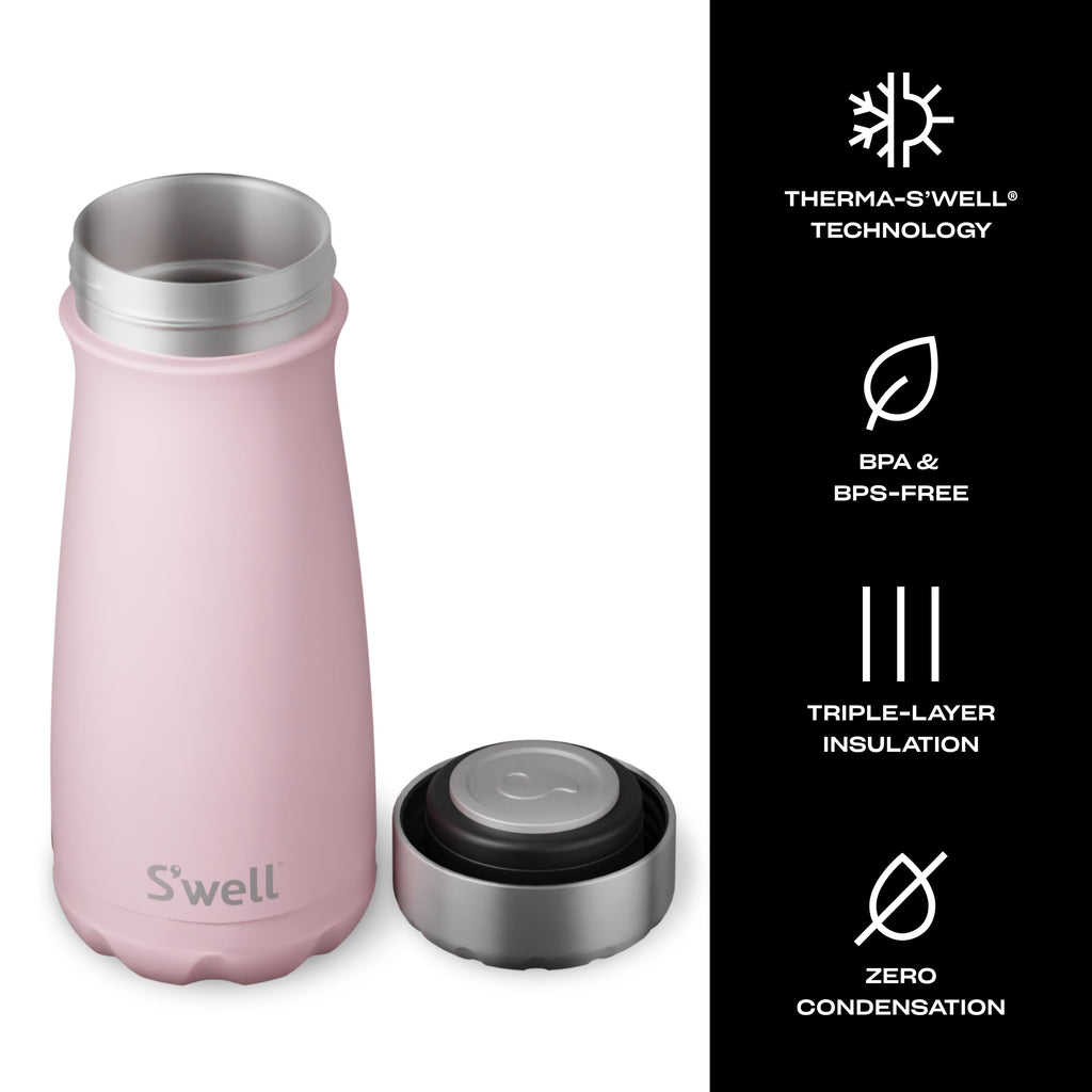 S'well Stainless Steel Traveler, 16oz, Pink Topaz, Triple Layered Vacuum Insulated Containers Keeps Drinks Cold for 24 Hours and Hot for 12, BPA Free, Easy Carrying On the Go