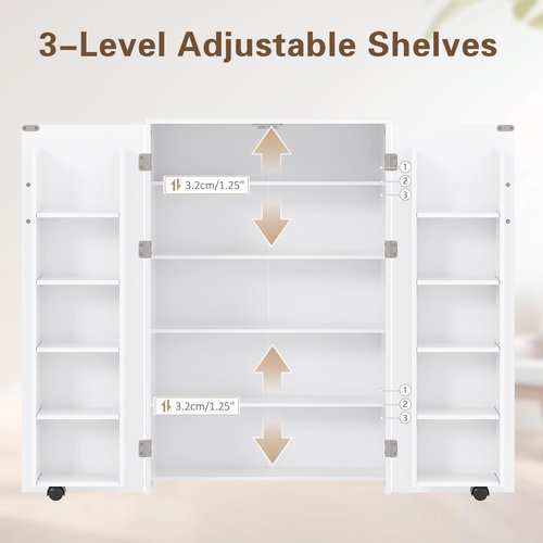 VECELO 35.5” Small Kitchen Pantry Storage Cabinet with 2 Doors and Adjustable Shelves, Food Storage Freestanding Cupboard for Dining Room, Living Room