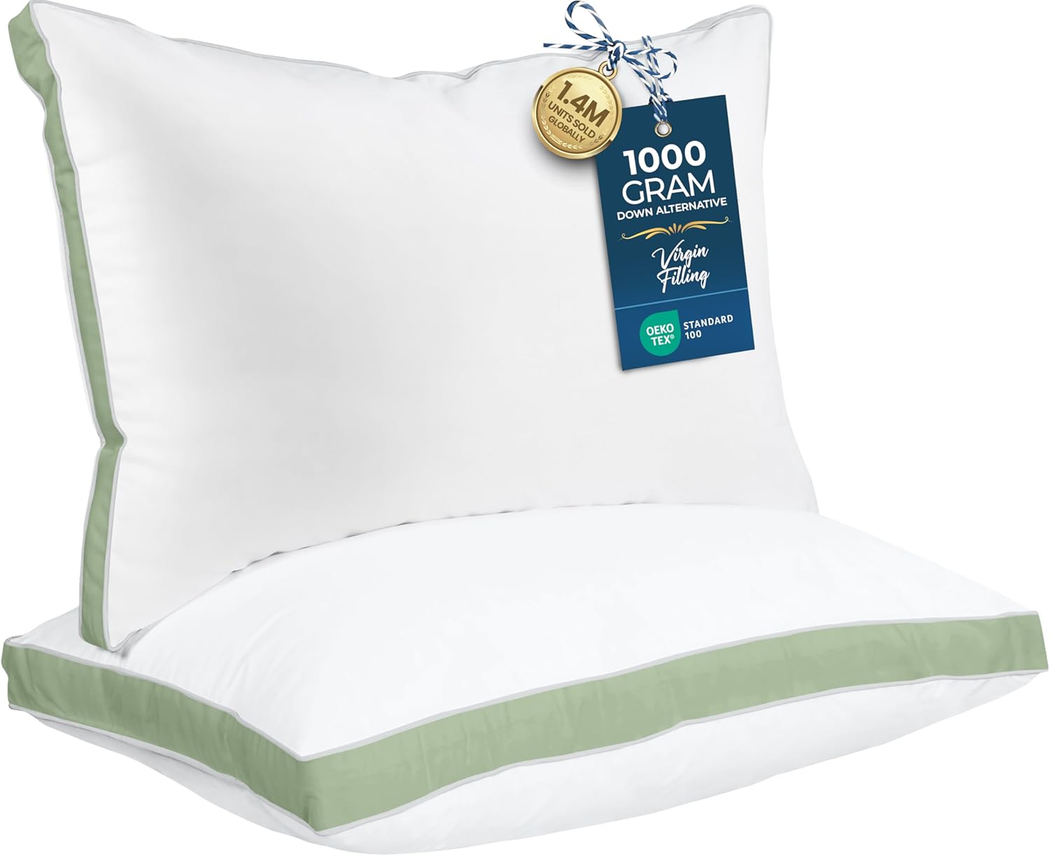 Utopia Bedding Queen Size Bed Pillows - Cooling Gusseted Set of 2 in Sage Green for All Sleepers