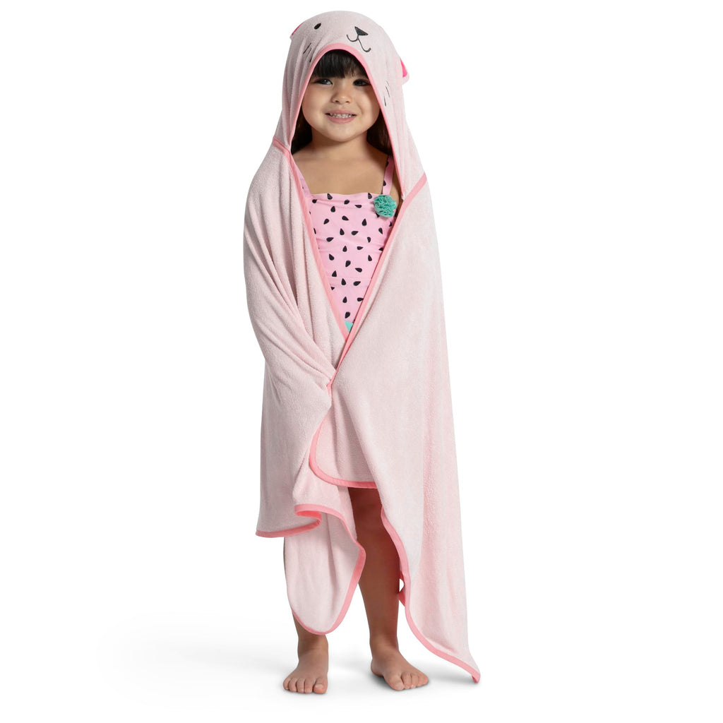 Delta Children Kids Hooded Bath Towel with Pockets - Super Soft and Absorbent- Great Gift for Boys and Girls, Pink Cat