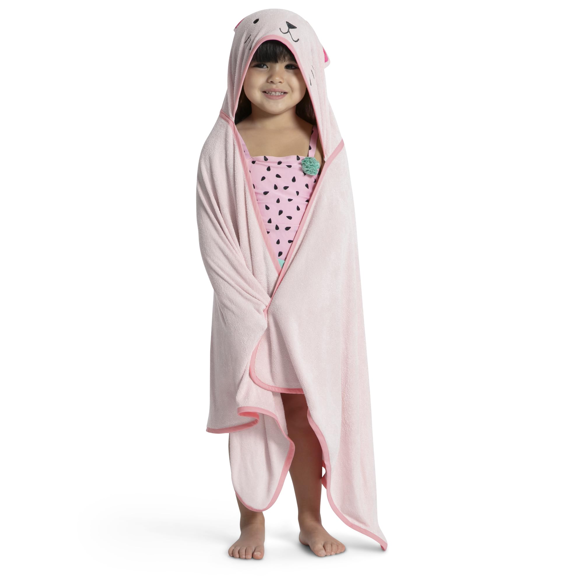 Delta Children Kids Hooded Bath Towel with Pockets - Super Soft and Absorbent- Great Gift for Boys and Girls, Pink Cat