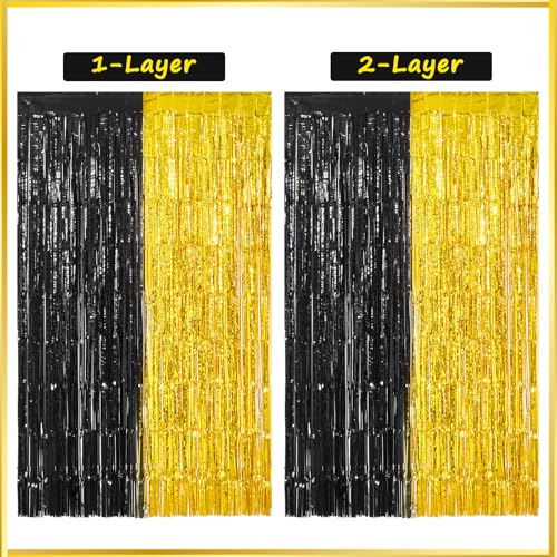 2-Pack Black and Gold Graduation Foil Fringe Curtain Backdrop - 2026