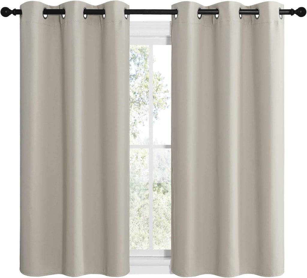 NICETOWN Kitchen Curtains - Thermal Insulated Grommet Room Darkening Draperies | Natural, 2 Panels (W42 x L48 inches)