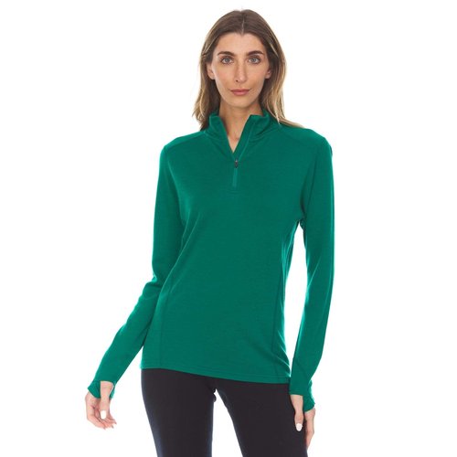 100% Merino Wool - Midweight Womens 1/4 Zip - Midlayer - Emerald Green - XX-Large