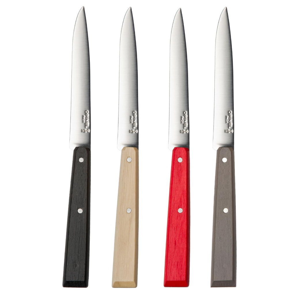 OPINEL No. 125 Table Knives, 4 Piece Set, High Carbon Steel Dinner Knives for Parties, Entertaining, or Everyday Use, Painted Hornbeam Handles, Made in France (Loft)