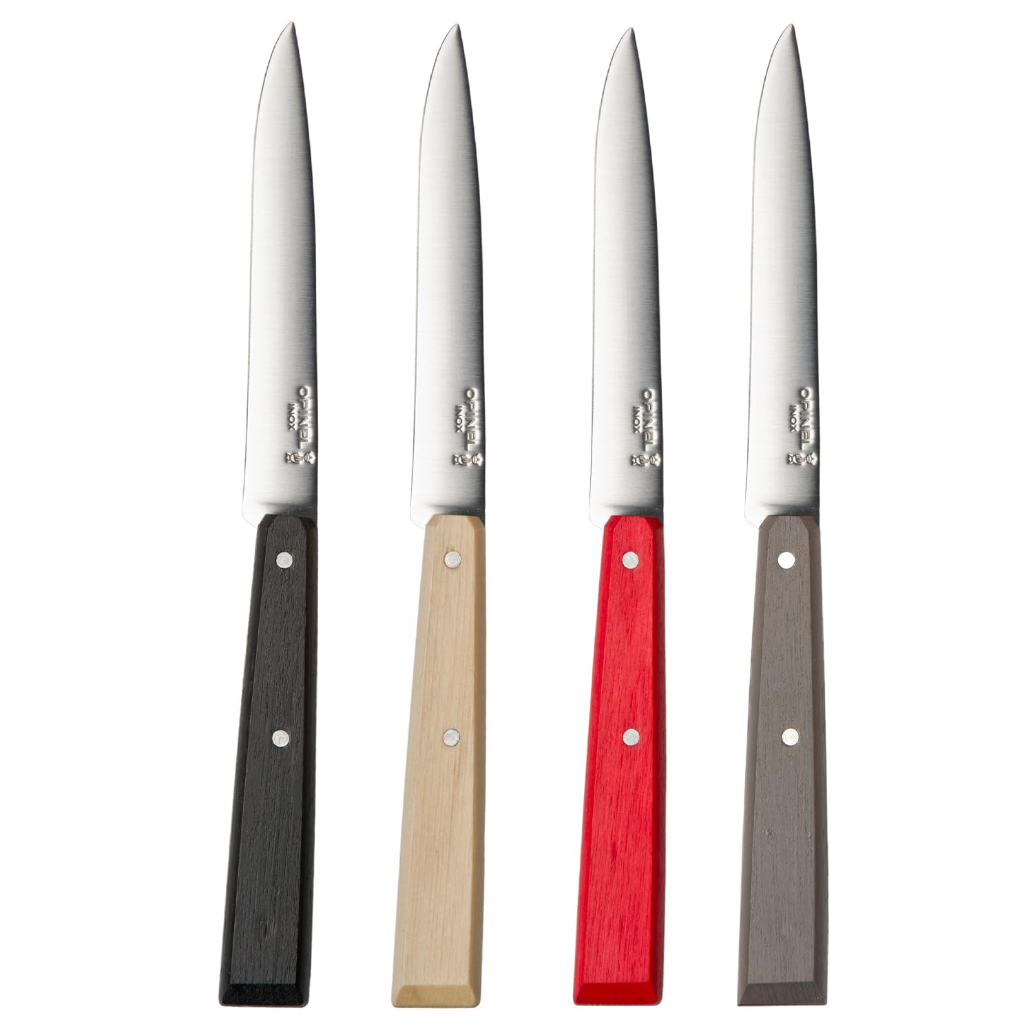 OPINEL No. 125 Table Knives, 4 Piece Set, High Carbon Steel Dinner Knives for Parties, Entertaining, or Everyday Use, Painted Hornbeam Handles, Made in France (Loft)