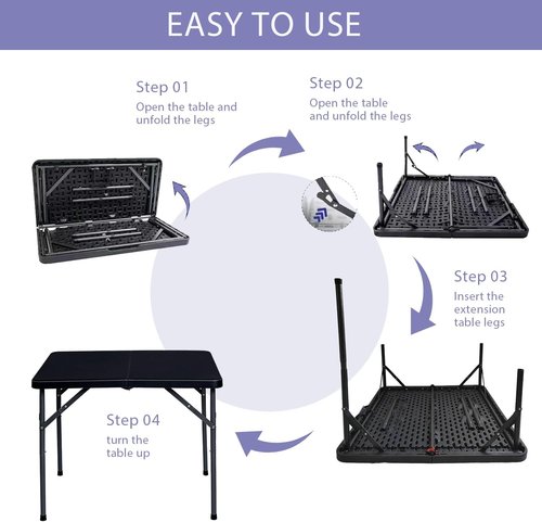 Lakhow 34" Square Folding Table - Durable Plastic Card Table with Collapsible Legs | Black for Indoor/Outdoor Events