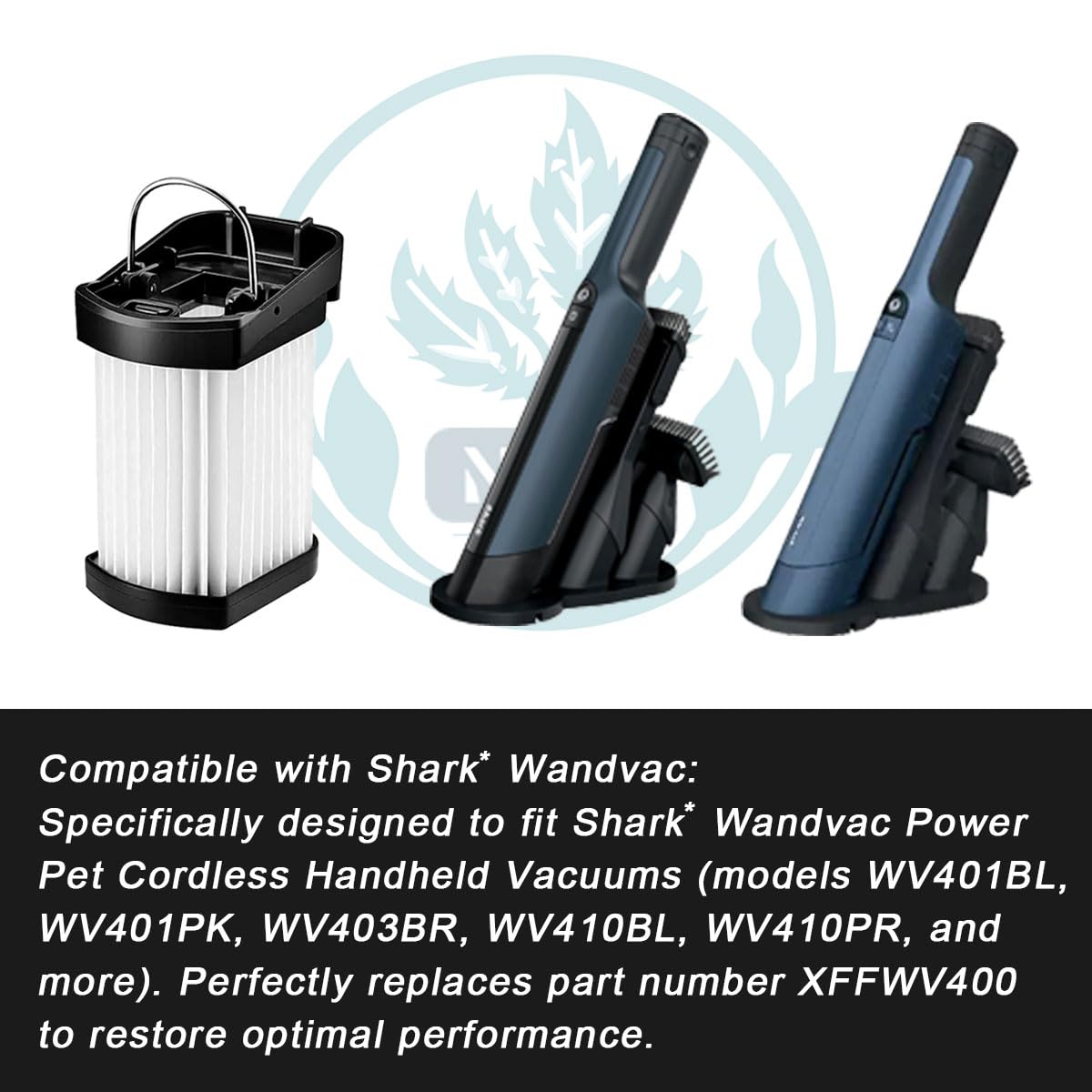 NKA 4-Pack HEPA Replacement Filters Compatible with Shark WANDVAC Power Pet WV401BL WV401PK WV403BR WV410BL WV410GN WV410PR, Compare to Part # XFFWV400, Includes Cleaning Brush
