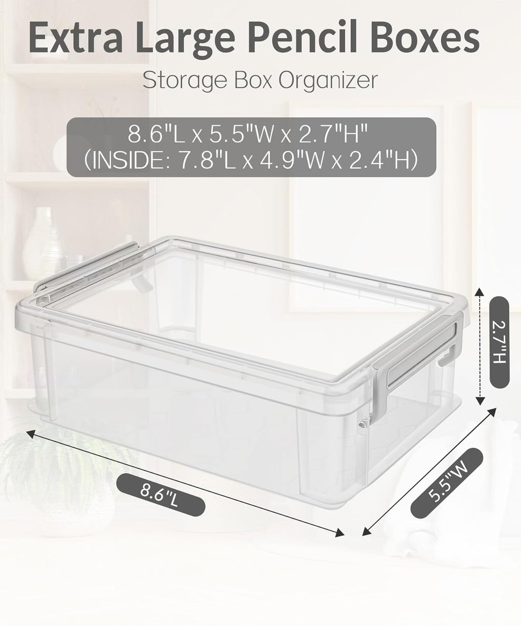 Sooez Extra Large Pencil Box Set - Clear Plastic Crayon Organizer with Lid | 6 Pack for Art & School Supplies