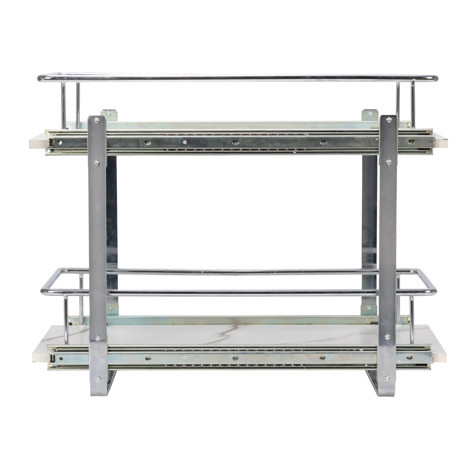 Household Essentials Glidez Chrome-Plated Steel and Faux Marble 2-Tier Pull-Out/Slide-Out Storage Organizer, 11.25" Wide, White and Chrome