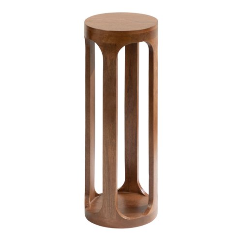 Kate and Laurel Dahl Wooden Round Drink Table; 8 x 23; Walnut Brown; Mid-Century Modern Circle Wood Accent Pedestal Table for Living Room Plant Stand or Small Bedroom Nightstand