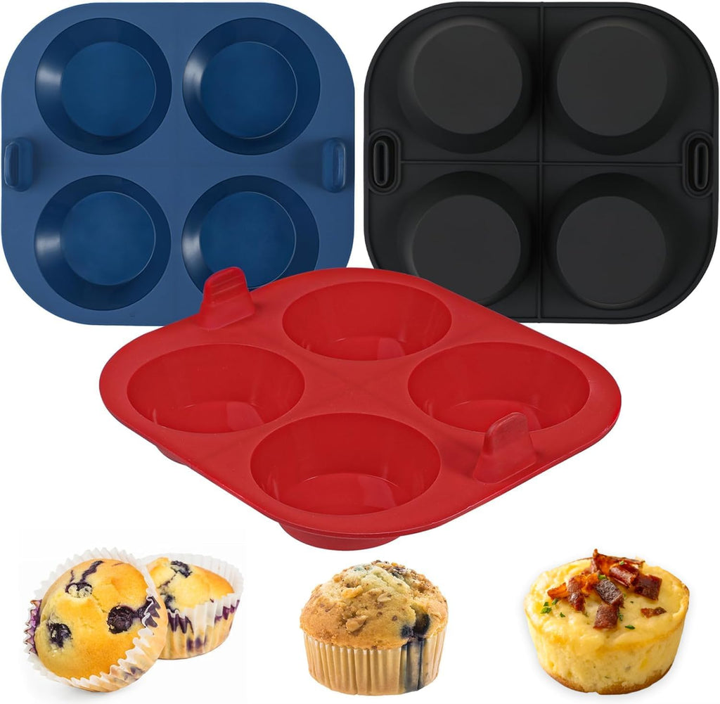 Webake Silicone Air Fryer Muffin Pan - 3PCS Nonstick BPA-Free Egg Bites Mold | 4 Cavity Design