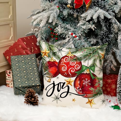 AACORS Christmas Pillow Cover 18x18 Inch – Baubles & Stars Decor