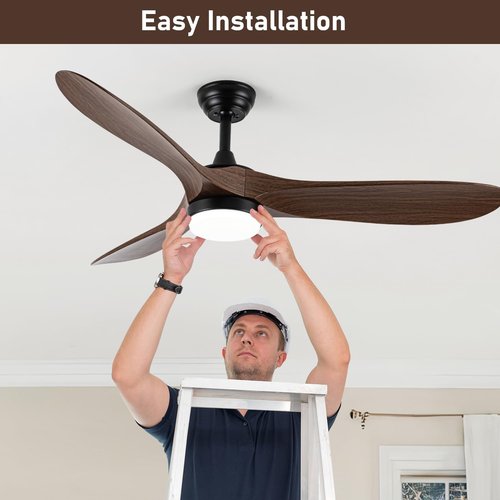 LOFIKEDI 52 Inch Ceiling Fan with Light, Remote Control, Reversible DC Motor, Stepless Dimming, Noiseless, Energy-Efficient for Indoor and Outdoor Use, Woodgrain Finish