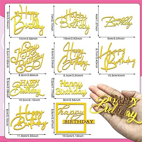 10 Gold Happy Birthday Acrylic Cake Toppers - 10 Unique Designs