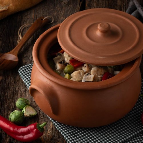 Hakan Suphan Handmade 2.6-Quart Small Clay Cooking Pot with Lid, Unglazed Natural Cookware, Terracotta Cazuela, Casserole Dish, Rice Cooking, Stewpot, Korean, Indian, Mexican Dish 2.5 L