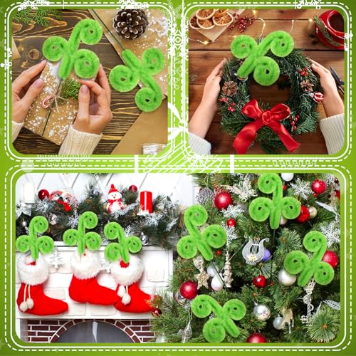 30 Pcs Christmas Tree Topper Picks - 12 Inch Green Furry Spiral Decorations - Festive Holiday Decor