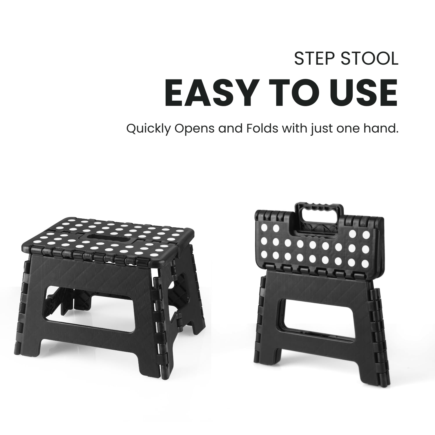 PandaEar 2 Pack Home Folding Step Stool, Lightweight Step Stool with 9 Inch Height for Kids, Sturdy Foot Stool for Kitchen, Bedroom, Bathroom & Bathroom, Black