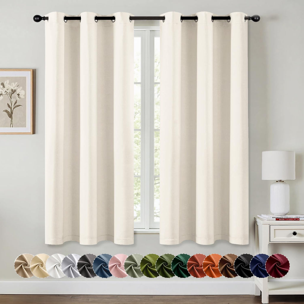 MIULEE Blackout Curtains - Thermal Insulated Room Darkening Drapes | 45-Inch Beige & White, 2 Panels