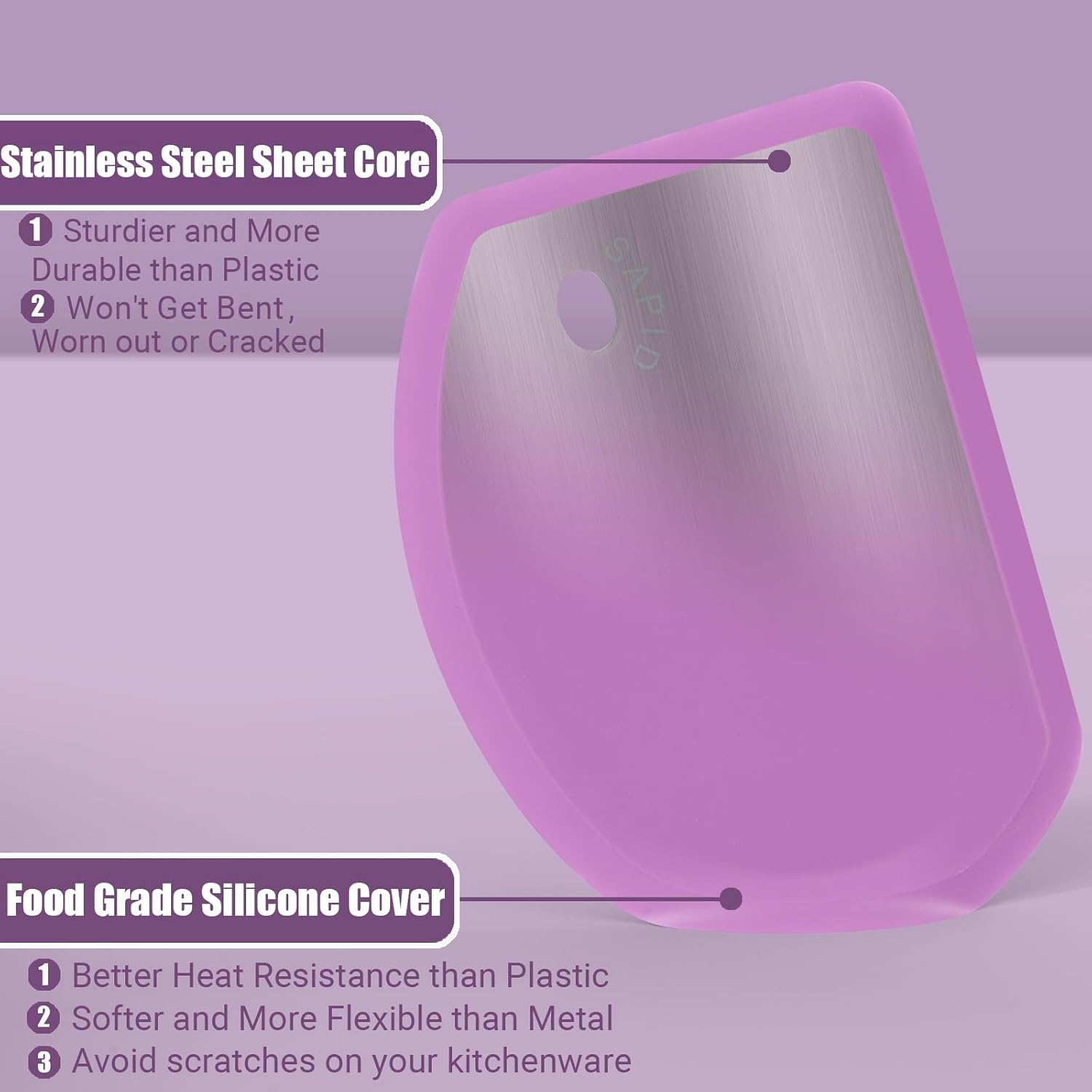 Sapid Silicone Bowl Scraper - Flexible Curved Edge for Baking | Food Grade, Heat-Resistant, 5.98"×4.3", Purple