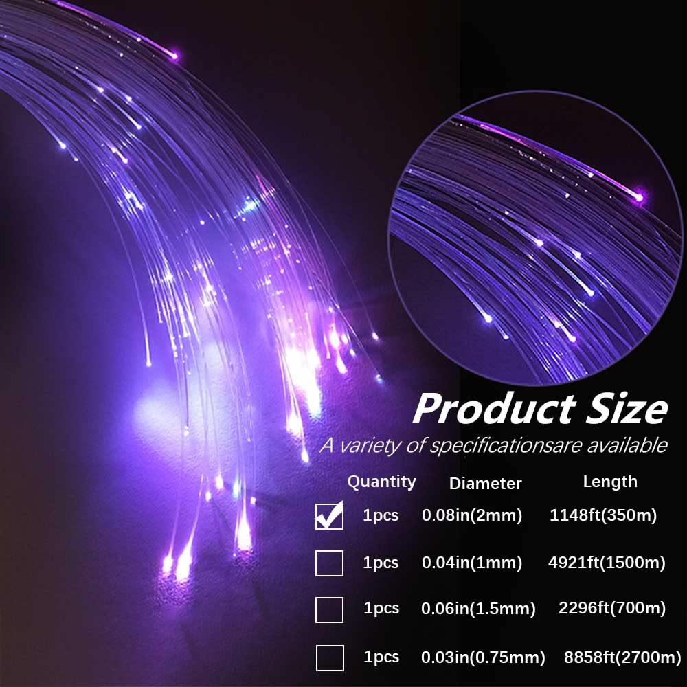 FIREWORK PMMA Plastic End Glow Fiber Optic Cable 1148ft(350m)/Roll Diameter 0.08in(2mm) for Star Sky Ceiling All Kind Led Light Engine Driver