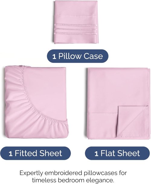 Hotel Luxury Twin Size 3-Piece Sheet Set by [Brand Name] - Comfy, Breathable & Cooling - Deep Pockets, Soft & Wrinkle-Free - Light Pink