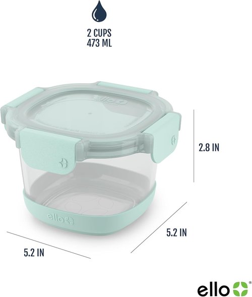 Ello Duraglass 2-Cup Reusable Glass Container Jar - Leak-Proof Lids & Silicone Sleeves | BPA-Free, Dishwasher Safe
