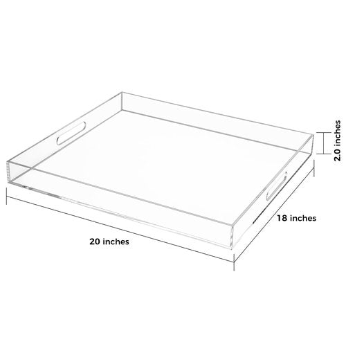 Clear Rectangular 18x20 Inches Acrylic Ottoman Tray Decorative Serving Tray with Cutout Handles Organizer Tray on Coffee Table Countertop Big Breakfast Bed Tray Living Room Appetizer Serving Food