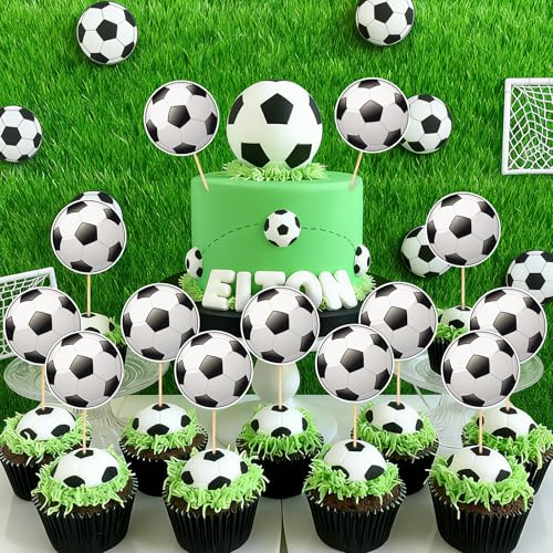 40 Pcs Soccer Cupcake Toppers for Birthday Party Decorations