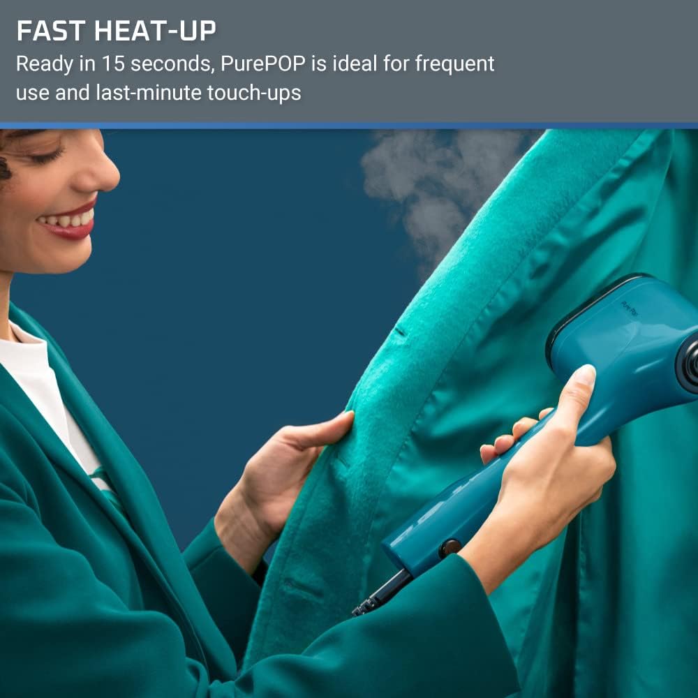 Rowenta PurePop Handheld Steamer - Fast 15-Second Heat-Up | 2.3 Oz Capacity, Portable Travel Essential in Blue