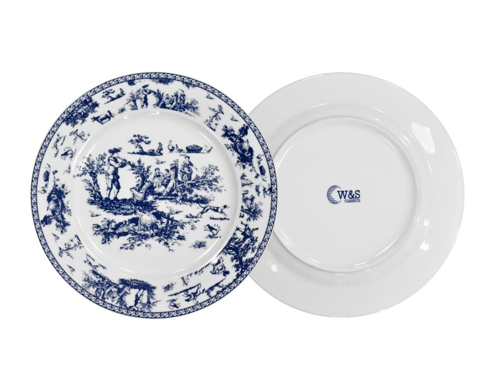 W&S CLASSICS Classic French Luxury Round Dinner Plates | 10.5 Inches Colorful Ceramic Flat Plates – Set of 6| Large Serving Plates for Party | Dishes for Appetizer, Salad, Desert, Steak (Blue)