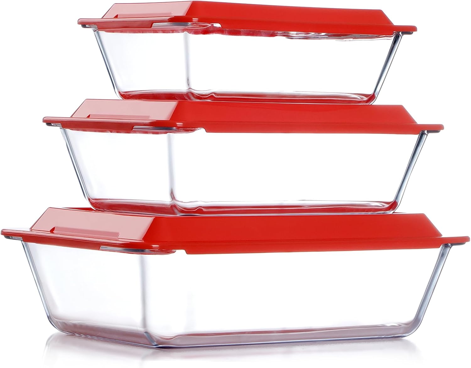 NUTRIUPS Deep Glass Baking Dish Set - 3-Pack with Lids for Oven | 1.5Qt, 2.4Qt, 3.7Qt Sizes
