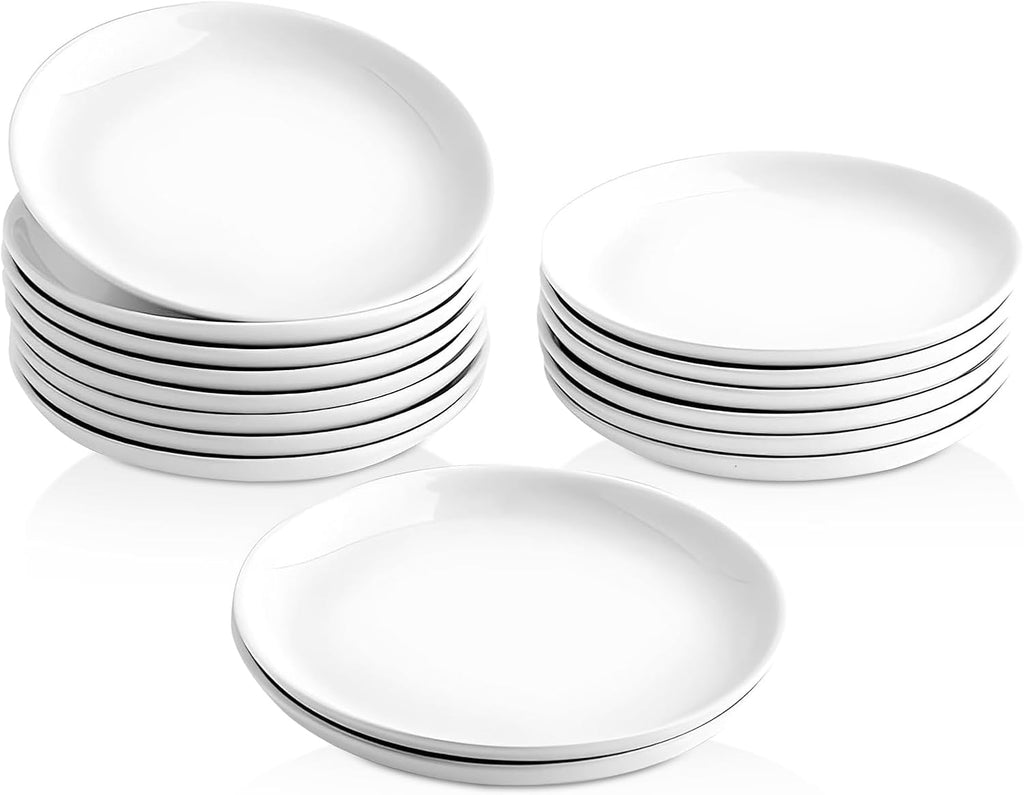 Skiennix 16-Piece Ceramic Appetizer Plates Set | 5.6-Inch White Round Dessert Plates - Oven, Microwave & Dishwasher Safe