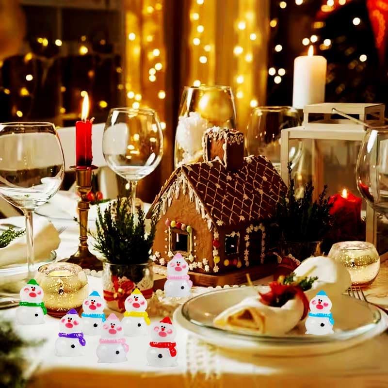 Skiennix Mini Snowman Figurines - 48pcs Christmas Resin Decorations with Top Hats for DIY Crafts & Party Decor