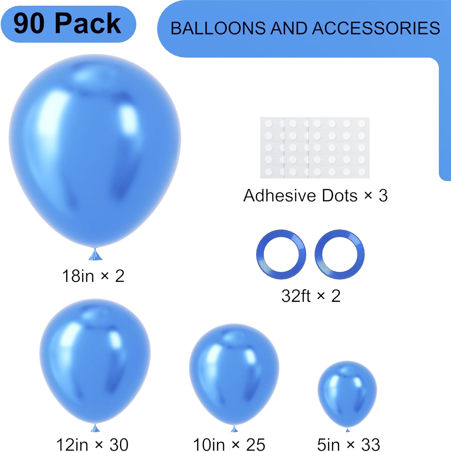 Voircoloria Metallic Blue Balloon Garland Kit - 90 Pack in Various Sizes for Graduation, Weddings & Parties