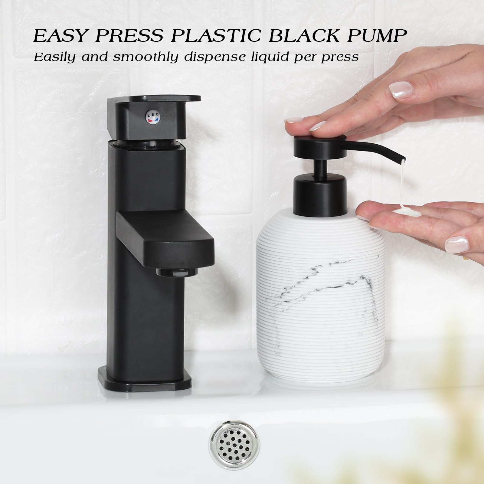 VIMERPA Marble Hand Soap Dispenser for Bathroom, 12 Fl Oz Soap and Lotion Dispenser Set, 2 Pack White Resin Dish Soap Dispensers for Kitchen, Refillable Liquid Bottle Container with Plastic Pump