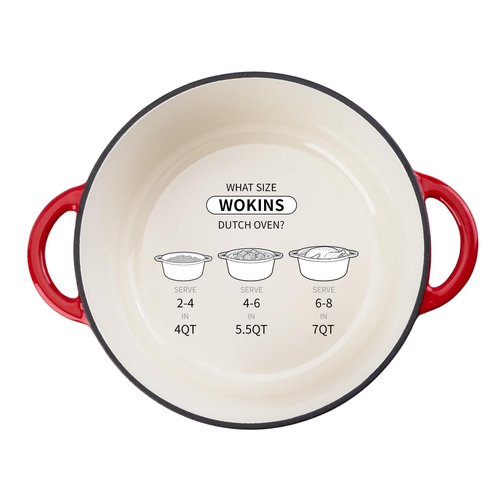 WOKINS 7QT Enameled Cast Iron Dutch Oven Pot with Lid,Heavy-Duty Cookware for Sourdough Bread Baking,Braising,Stews,Roasting,Oven Safe up to 500°F,RED