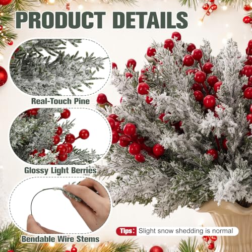 Artificial Christmas Snow Pine Branch with Red Berries - 200 Pieces, Variation: Classical