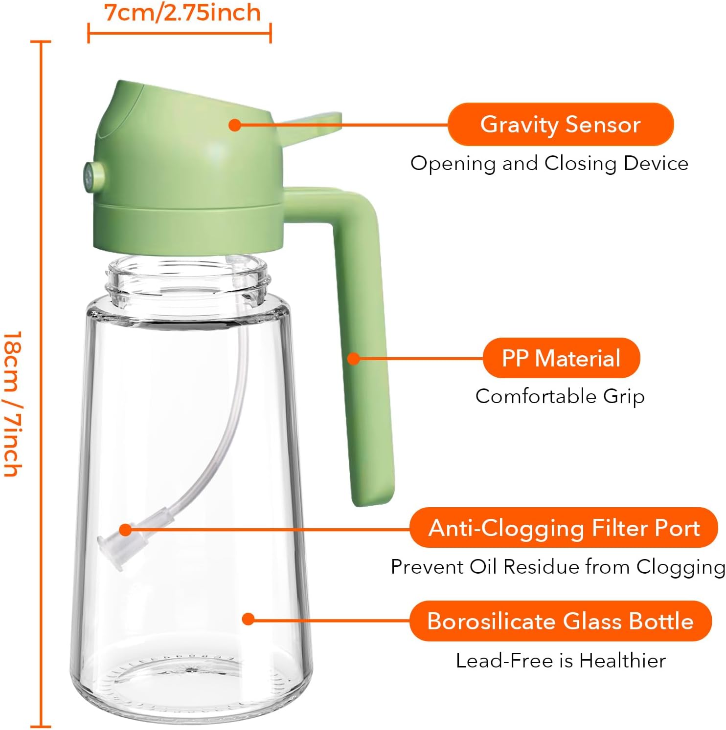 YARRAMATE Glass Olive Oil Sprayer - 16oz Premium Food Grade Dispenser with Portion Control | Green