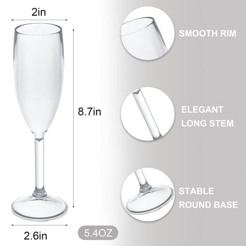 48 Pcs Champagne Flutes 5.4OZ Clear Plastic Champagne Glasses Wine Glasses Plastic Goblets for Parties Mimosa Bar Glasses Stemmed Drinking Cups for Wedding Celebration Christmas Birthday Bride (Clear)