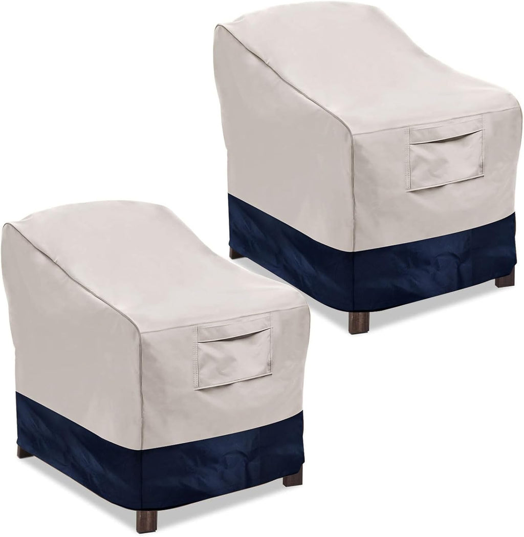 Vailge Patio Chair Covers - Heavy Duty Waterproof Lounge Deep Seat Protection | Beige & Blue, 2 Pack - Medium