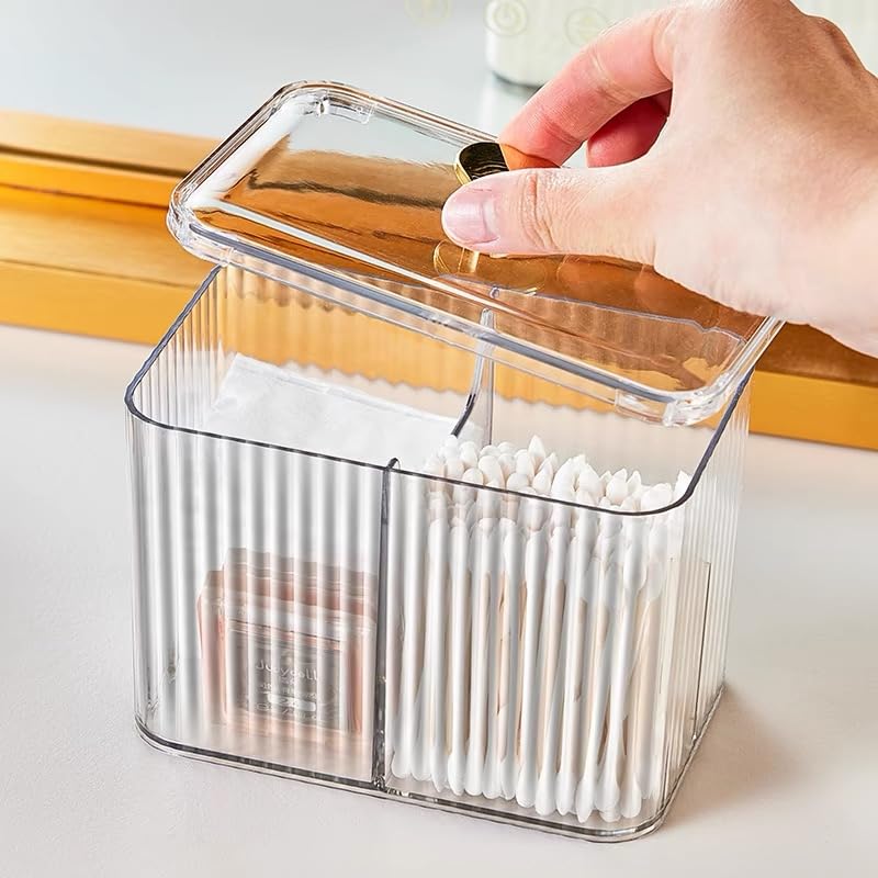 Acrylic Bathroom Organizer with 3 Compartments for Cotton Swabs & Pads