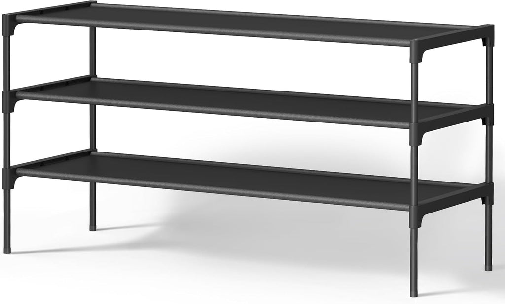 SONGMICS Shoe Rack - 3-Tier Space-Saving Organizer with Metal Frame & Non-Woven Shelves | Ink Black, 11.7 x 36.1 x 21 Inches