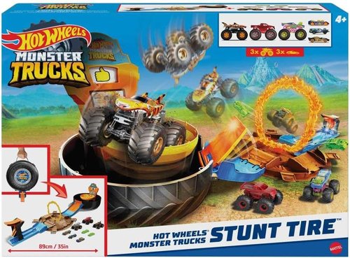 Hot Wheels Monster Trucks Playset - Includes 3 Trucks & 3 1:64 Scale Vehicles | Perfect Gift for Kids 4-8