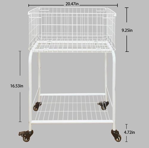 HENNZE--Basket for garments storage,easy moved with wheels have brake,wire luandry basket visable storage space, white ,rolling laundry basket