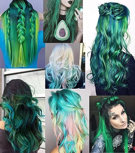 Green Clip-In Hair Extensions 20 Inch Heat Resistant Synthetic Hairpiece