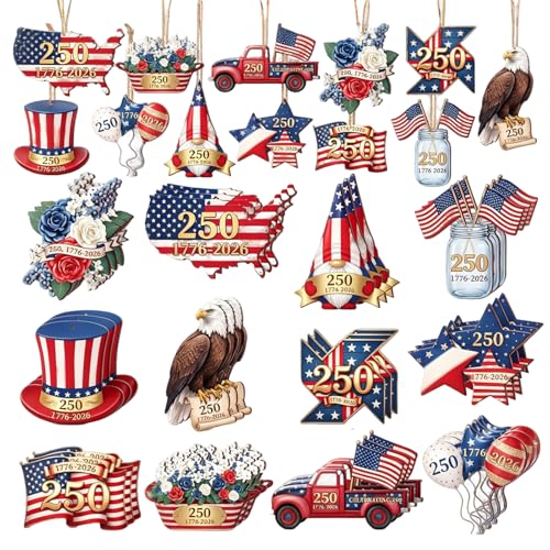 36 Patriotic Wooden Ornaments for 250th Anniversary Celebration
