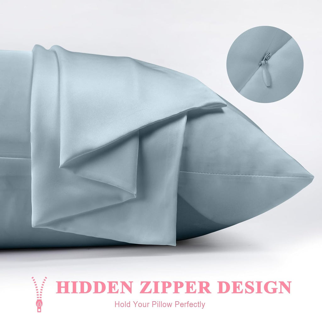 Skiennix 100% Silk Pillowcase Set - Luxurious 23 Momme Mulberry Silk for Hair & Skin | Ash Blue, Queen 20×30