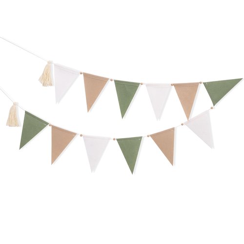 Sage Green Beige and Baby Bunting - Kids Bedroom Decorations, Neutral Triangle Flag Banner, Home Nursery Wall Hanging Decorations, Rustic Triangle Flag Felt Bunting Garland